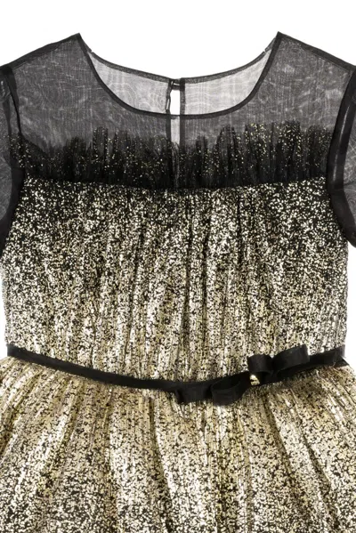 Marchesa Gold Coated Pleated Tulle Gown In Black