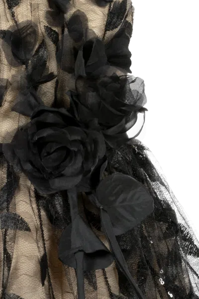 Marchesa Sequin Floral Tulle Dress In Black