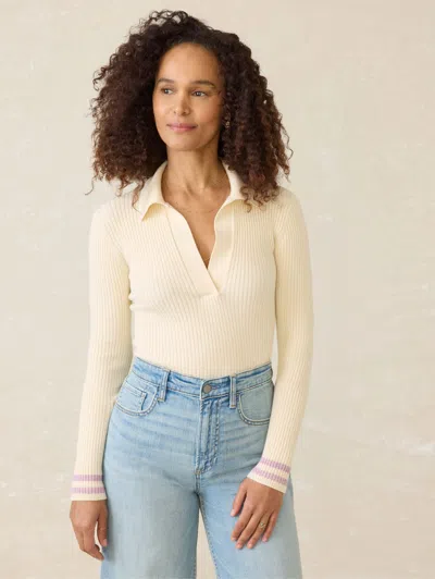 Faherty Stretch Cotton Cashmere Rib Polo In Cream Retro Stripe