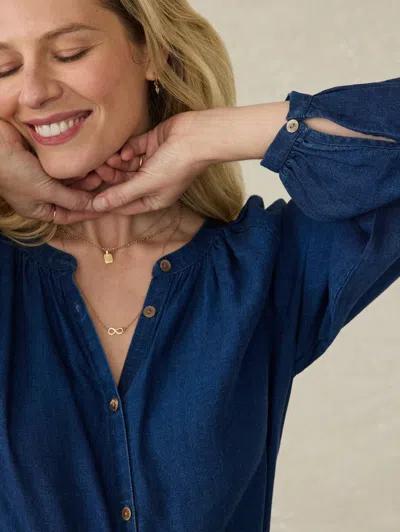 Faherty Tried & True Easton Blouse In Deep Lagoon Wash