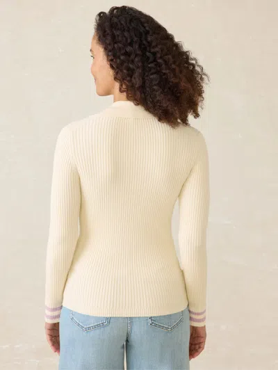 Faherty Stretch Cotton Cashmere Rib Polo In Cream Retro Stripe