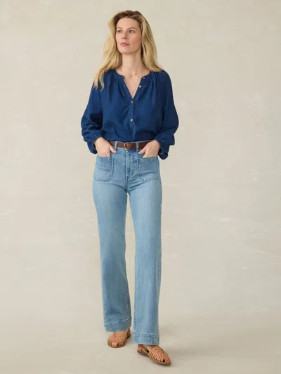Faherty Tried & True Easton Blouse In Deep Lagoon Wash