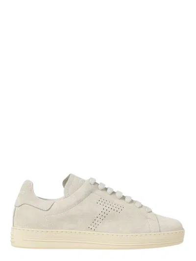 Tom Ford Leather Warwick Sneakers Rubber Sole Perforated Detailing In Beige