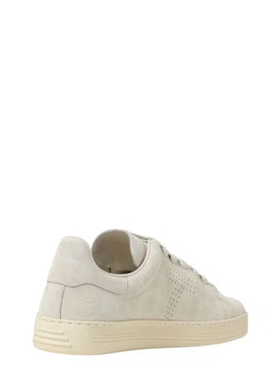 Tom Ford Leather Warwick Sneakers Rubber Sole Perforated Detailing In Beige