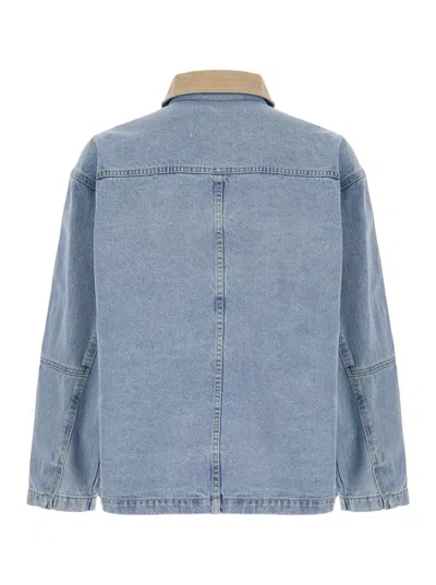 Dunst Light Blue Jacket With Contrast Collar And Patch Pockets On The Chest In Blue