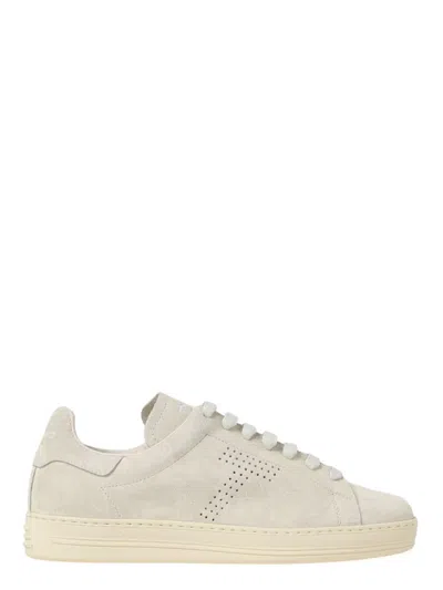 Tom Ford Leather Warwick Sneakers Rubber Sole Perforated Detailing In Beige