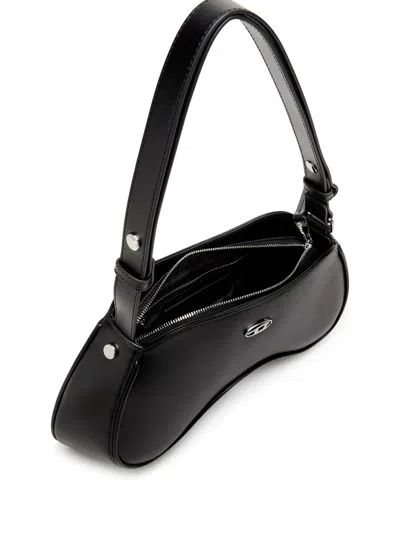 Diesel 'play' Black Shoulder Bag With Oval D Logo Detail On The Front In Ecoleather Woman