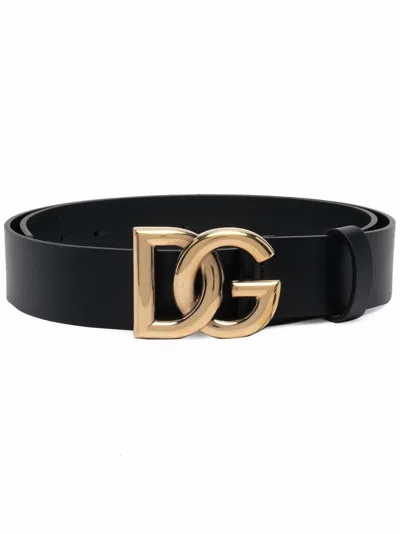 Dolce & Gabbana Black Belt With Buckle Closure And Interwoven Design In Leather Man