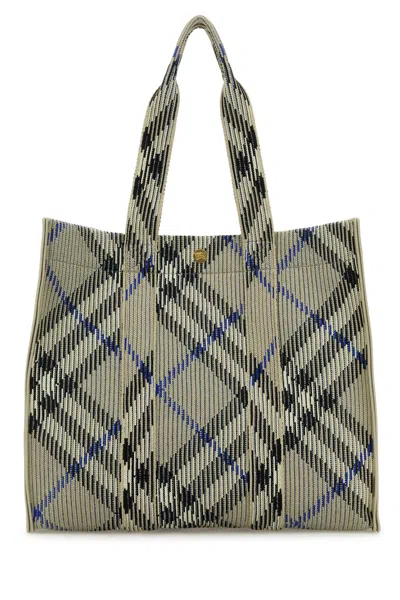 Burberry Embroidered Canvas Medium Check Shopping Bag