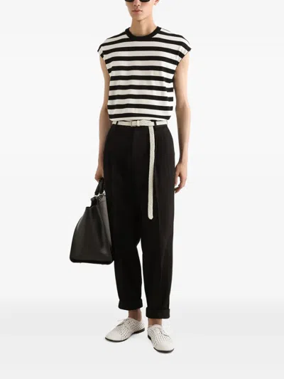 Dolce & Gabbana Black And White Sleeveless Top With Round Neck And All-over Strpied Motif
