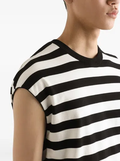 Dolce & Gabbana Black And White Sleeveless Top With Round Neck And All-over Strpied Motif