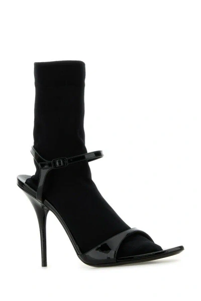 Balenciaga Avenue Sock Black Sandal In Patent Leather And Mesh In Multicolor