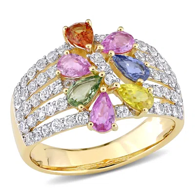 Mimi & Max 2 7/8ct Tgw Multi-color Sapphire Floral Ring 14k Yellow Gold In Multi