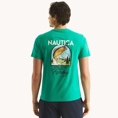 Nautica Mens Less Work More Fishing Graphic T-shirt In Multi
