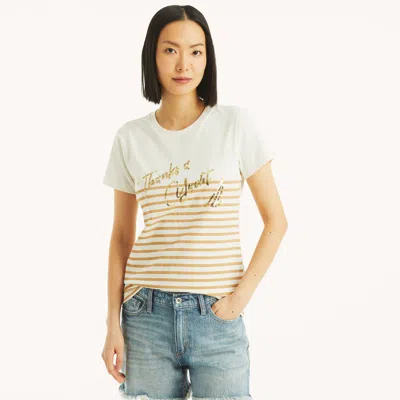 Nautica Womens Sequin Thanks A Yacht Graphic T-shirt In White