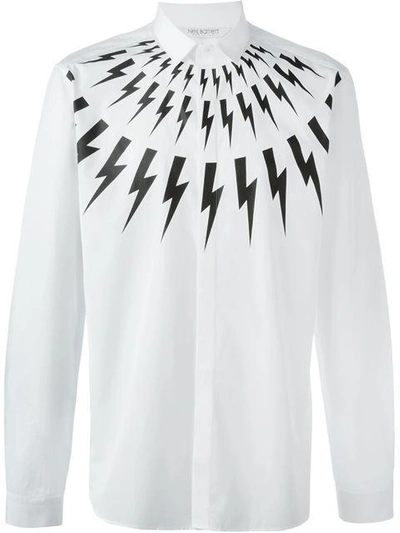 Neil Barrett White Fairisle Thunderbolt Shirt In Whiteblack