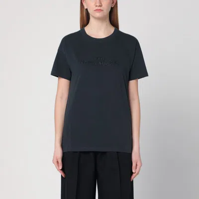 Maison Margiela Washed Black T-shirt With Embroidered Logo In Grey