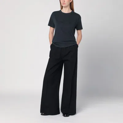 Maison Margiela Washed Black T-shirt With Embroidered Logo In Grey