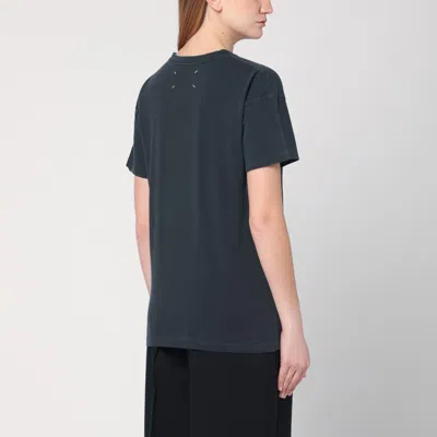 Maison Margiela Washed Black T-shirt With Embroidered Logo In Grey