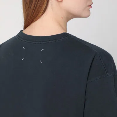 Maison Margiela Washed Black T-shirt With Embroidered Logo In Grey