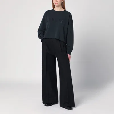 Maison Margiela Cropped Washed Black Sweatshirt With Logo In Grey