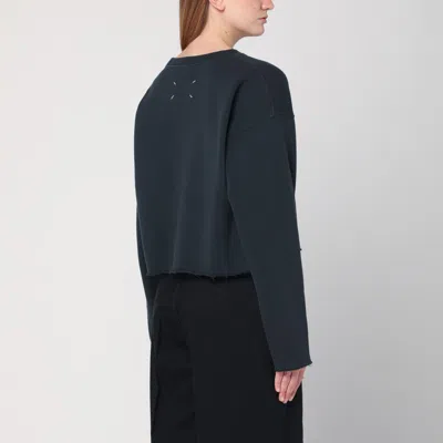 Maison Margiela Cropped Washed Black Sweatshirt With Logo In Grey