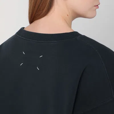 Maison Margiela Cropped Washed Black Sweatshirt With Logo In Grey