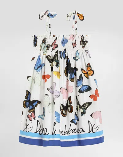 Dolce & Gabbana Poplin Dress With Butterfly Print In Print