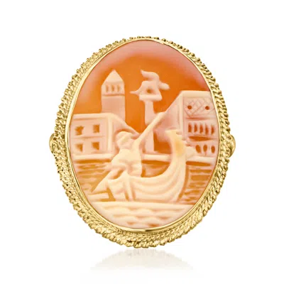 Ross-simons Italian Orange Shell Venetian Gondola Cameo Ring In 18kt Gold Over Sterling In Orange