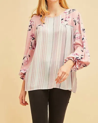 Entro Mixed Print Blouse In Blush In Gold