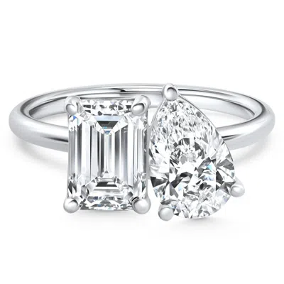 POMPEII3 3.50CT MOI ET TOI DIAMOND RING PEAR & EMERALD SHAPE 14K WHITE GOLD LAB GROWN 