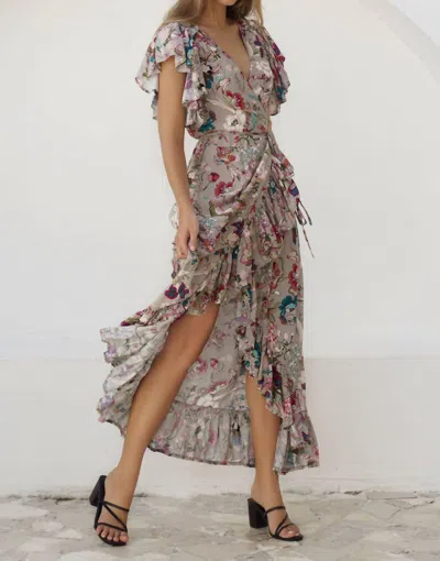Bali Elf Carmen Wrap Maxi Dress In Beige Floral In Multi