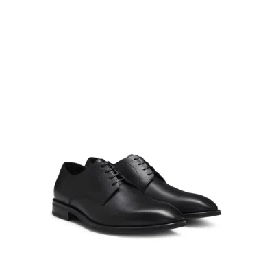 Hugo Boss Italian Leather Derby Shoes With Stitching Details In Black