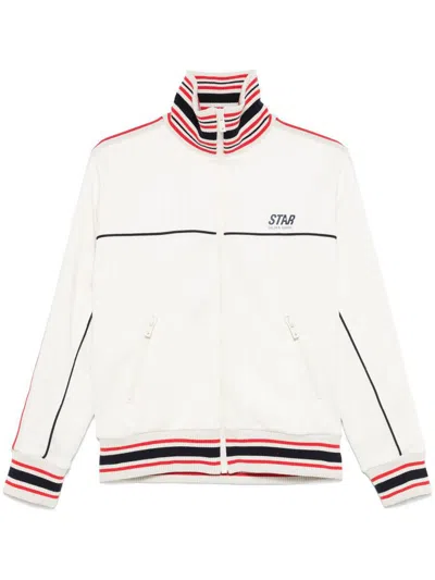 Golden Goose Track Sweatshirt With Contrasting Hem Edges In Papyrus