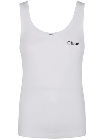 Chloé Embroidered Ribbed Cotton Tank In White