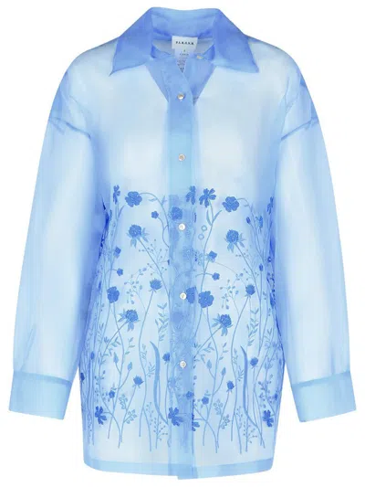P.a.r.o.s.h Fiori Light Blue Silk Shirt In Blue