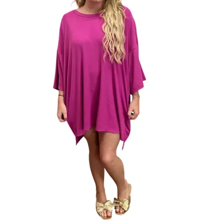 Karlie Ribbed Crew Knit Tunic Top In Mulberry In Red