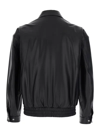 Tonywack Black Jacket With Classic Collar And Elastic Waist In Leather Man In Black