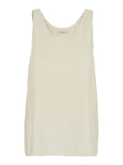 Philosophy Di Lorenzo Serafini Beige Sleeveless Top With Round Neck In Silk Woman In Beige