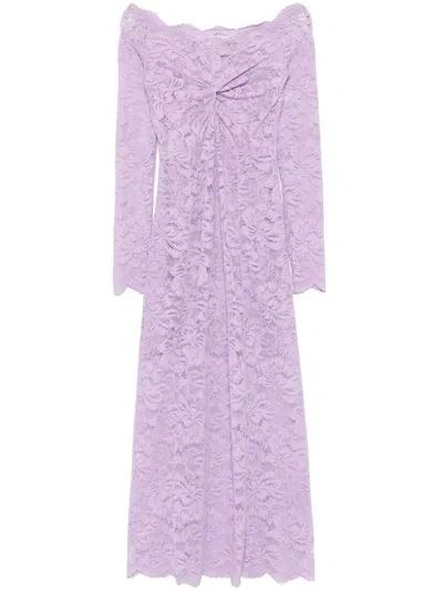 Rabanne Womens French Lavander Off-shoulder Long-sleeves Lace Midi Dress In Multicolor