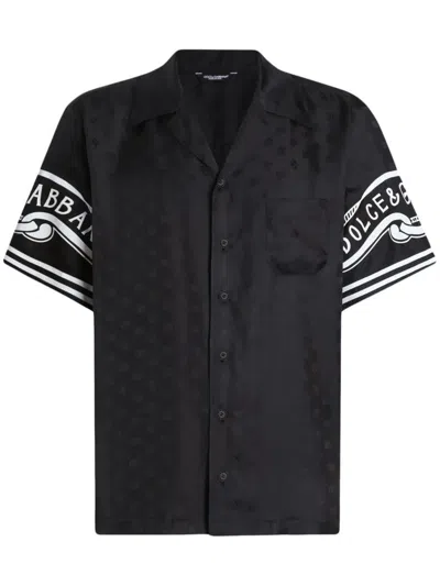 Dolce & Gabbana Black Shirt With Logo Print On The Sleeves In Silk Man In Black