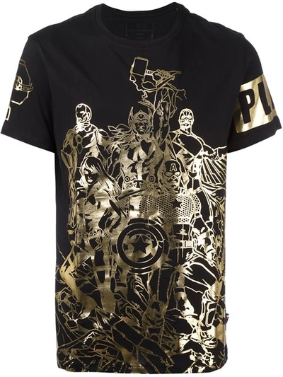 Philipp Plein 'power Team' T-shirt In Black Gold