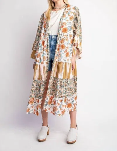 Gigio Dawn Floral And Stripe Print Kimono In Cream Mix In Multi