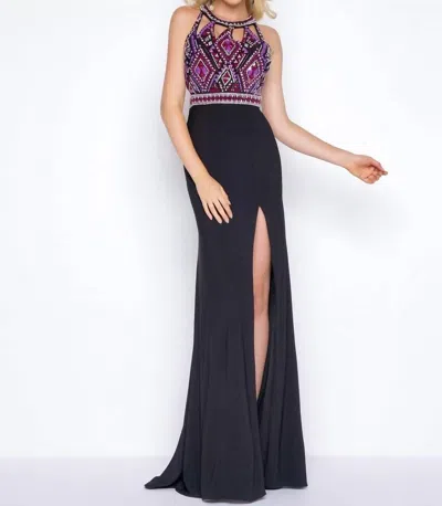 Mac Duggal Aztec Beaded Prom Dress In Black Multi In Multi