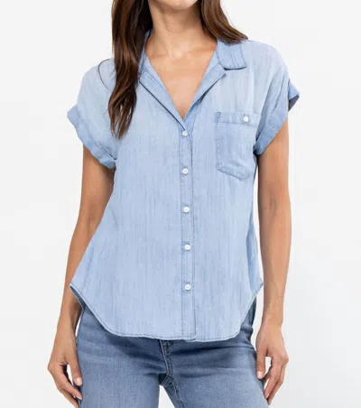 Sneak Peek Classic Tencel Button Up Long Sleeve Shirt In Medium Light Wash In Blue