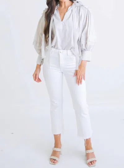 Karlie Seersucker Ruffle Sleeve Top In Tan Stripe In Multi
