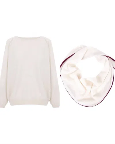 Stone Crew Neck Sweatshirt & Diamond Scarf In White Berry In Multi