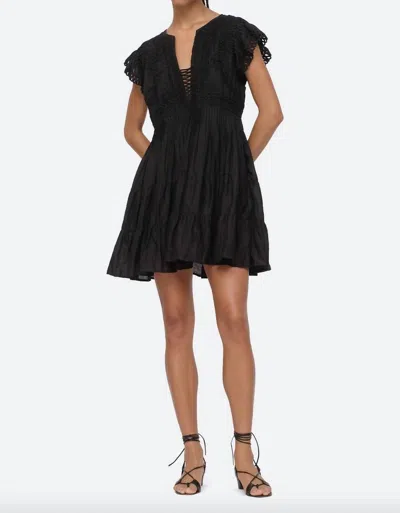 Sea Frida Solid Flutter Sleeve Dress In Black In Black