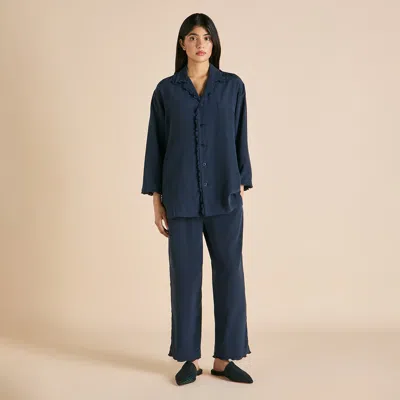 Olivia Von Halle Fifi Navy Pajamas In Navy Blue