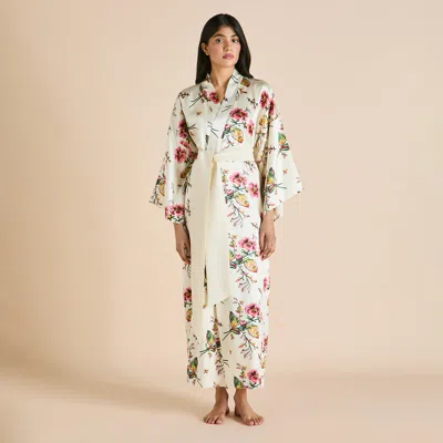 Olivia Von Halle Queenie Belted Floral-print Silk-satin Robe In Ivory